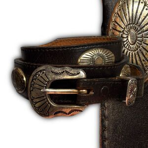 Western concho silver leather belt